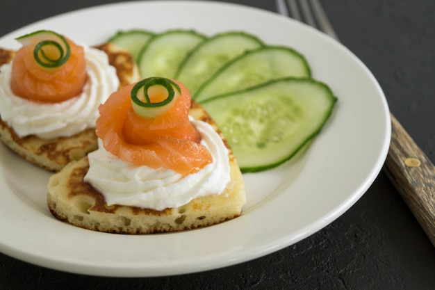 Heart-shaped pancakes with cucumber