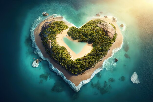 Heart shaped paradise island in the middle Generative Ai