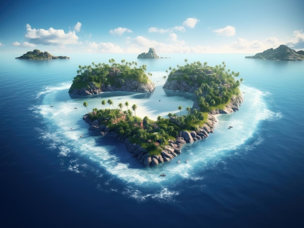 Heart shaped paradise island in ocean