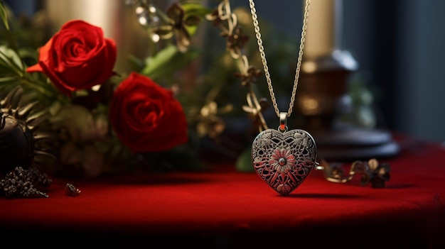 Heart Shaped Pendant Sitting on Top of a Table