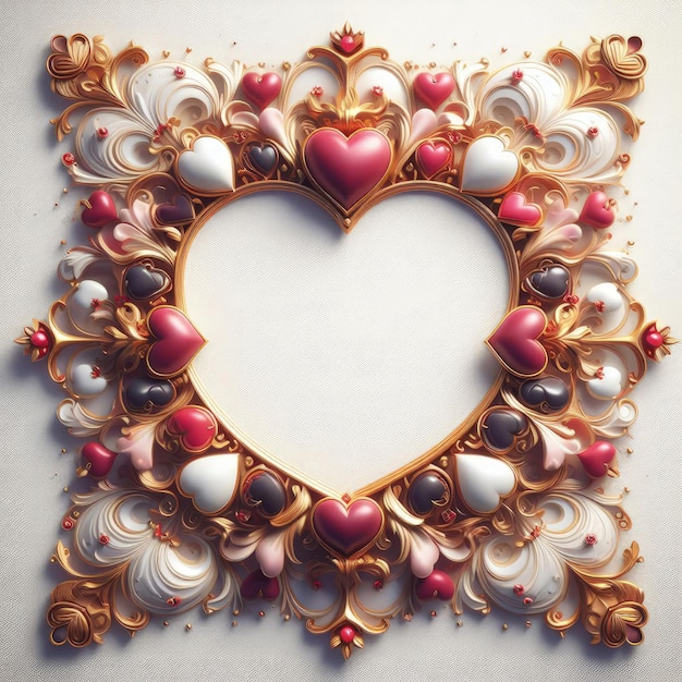 a heart shaped picture frame with various decorations