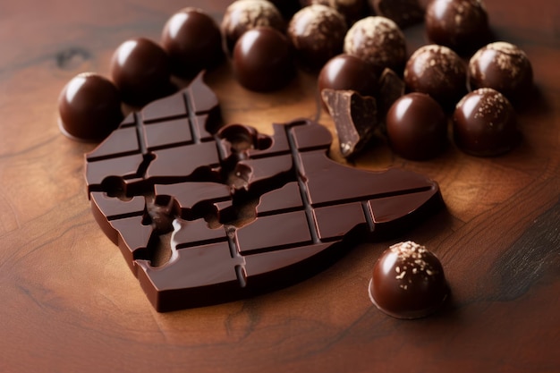 초콜렛이라는 단어가 적힌 하트 모양의 초콜렛 조각.