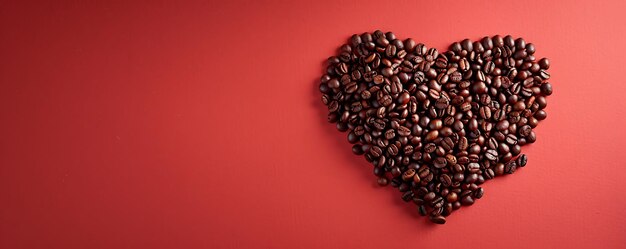 Photo a heart shaped piece of coffee beans on a red background