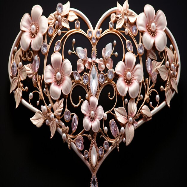 a heart shaped piece of metal with flowers in the middle