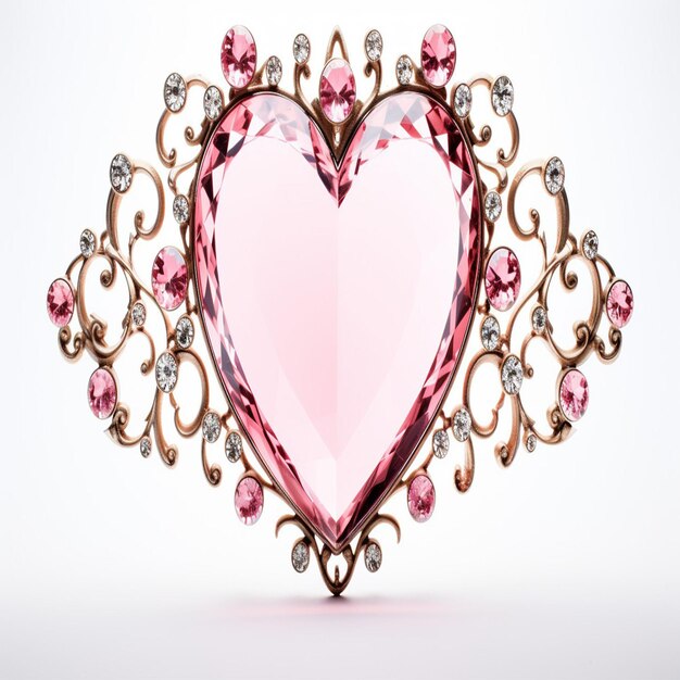 주위 에 다이아몬드 가 있는 분홍색 유리 의 심장 모양 의 조각