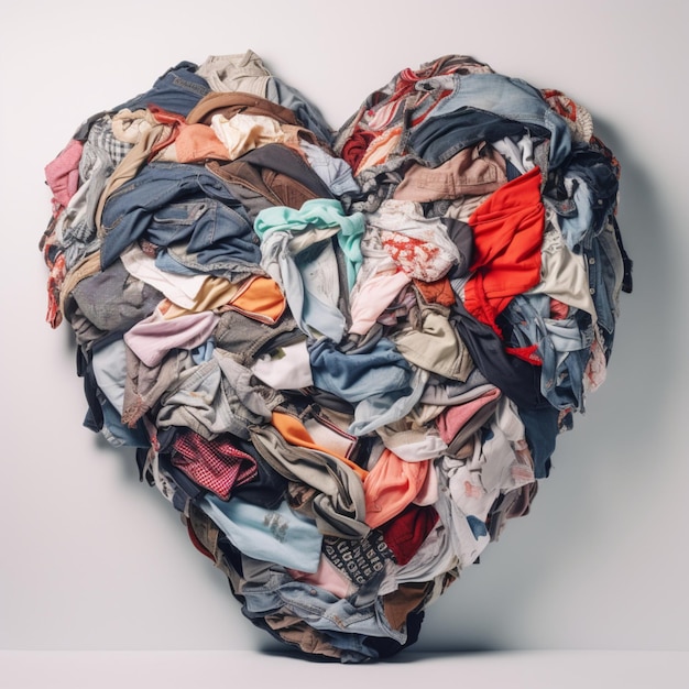 A heart shaped pile of clothes is covered in a large piece of fabric.