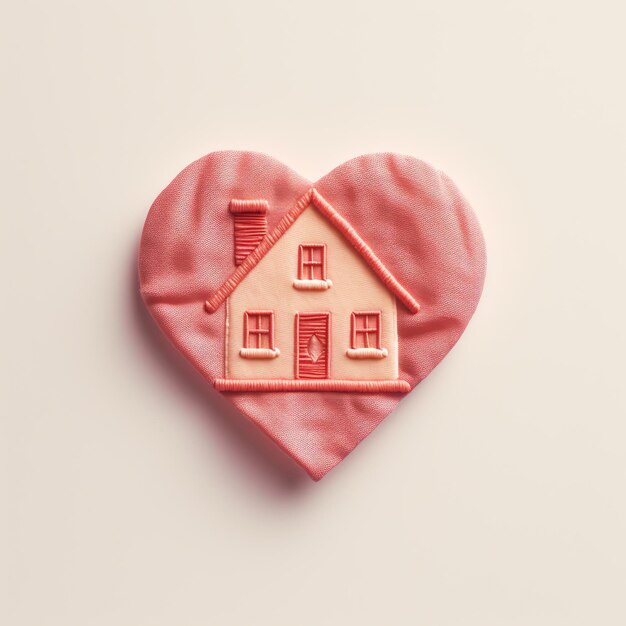 Foto un cuscino a forma di cuore con una casa sopra