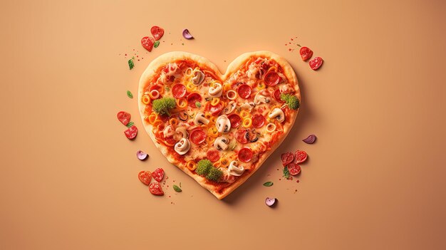 Photo heart shaped pizza with a heart shaped cut out of it