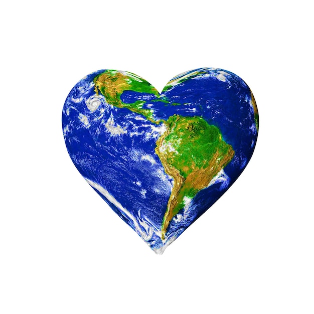 A heart shaped planet earth with the word love on it