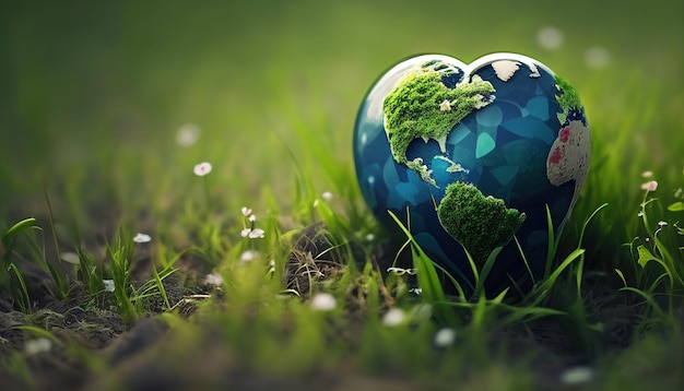 Heart shaped planet on green lawn for earth day