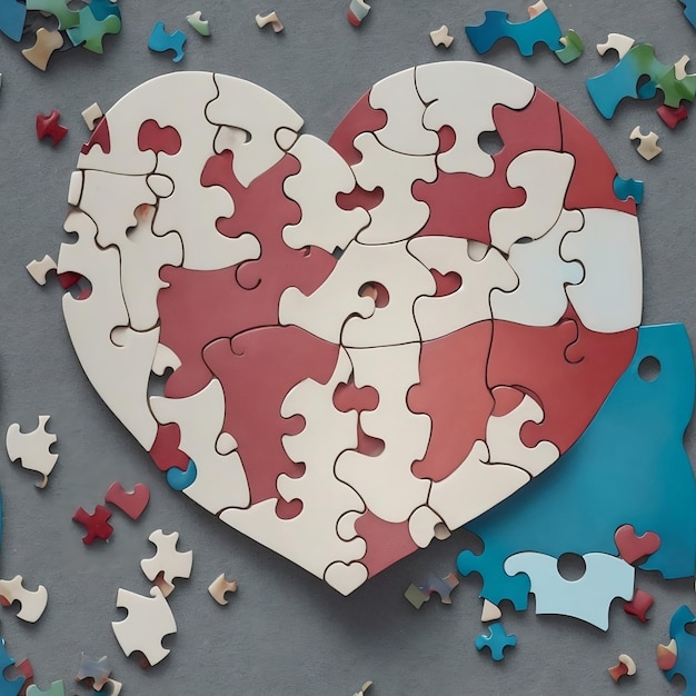 Photo heart shaped puzzle pieces