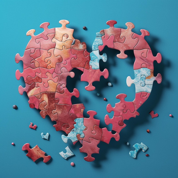 Photo heart shaped puzzle with missing pieces