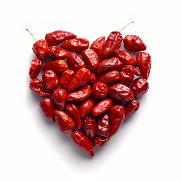 A heart shaped red peppers with the word love on it