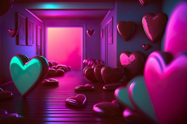 Heart Shaped room frame Valentine Heart  in a Beautiful colors AI Generated Illustration