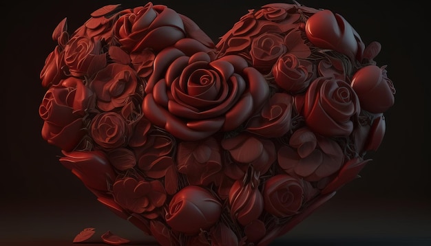 Heart shaped roses digital art illustration Generative AI