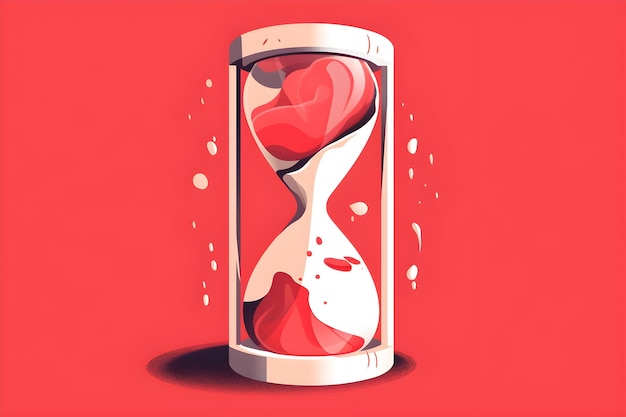 Photo a heart shaped sand clock with a red background and a heart inside it.