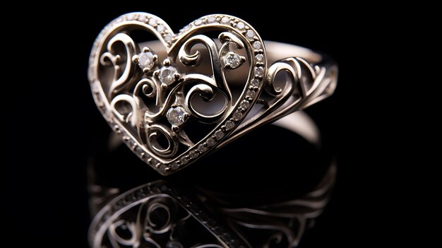 Heart shaped silver ring