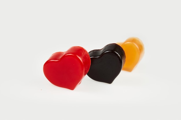 Photo heart shaped soap bars on a white background