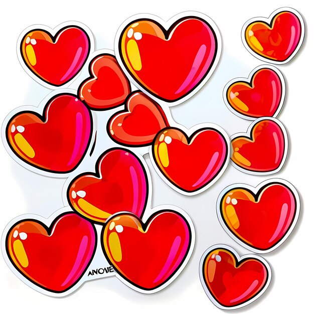 heart shaped stickers 3d hearts with different designs heart shape cartoon style stickers set