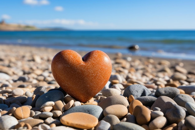 Heart shaped stone on sea beach love concept