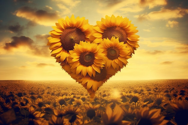 Photo heart shaped sunflower