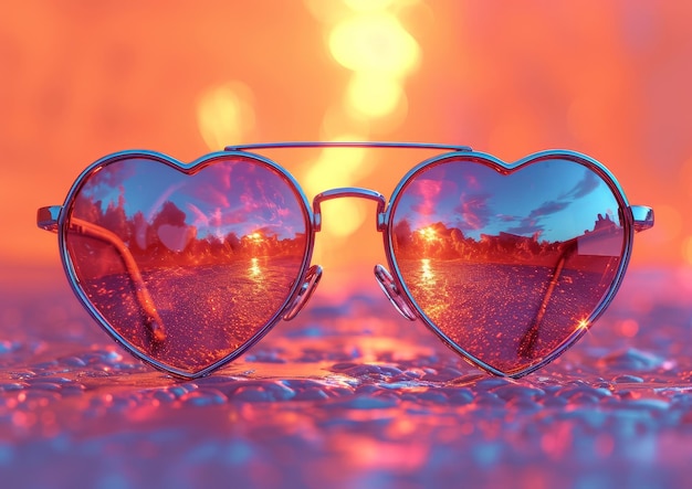 Photo heart shaped sunglasses on table