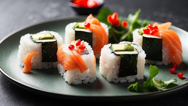 a heart shaped sushi on a plate with chopsticks