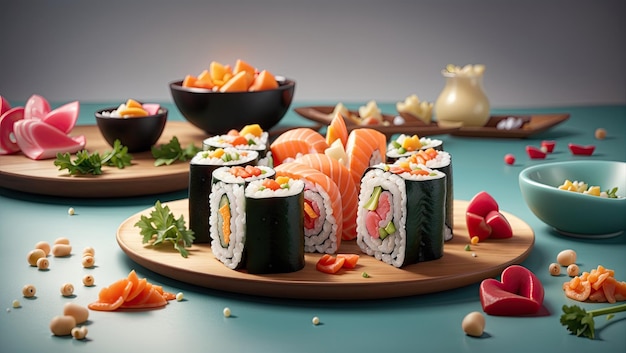 a heart shaped sushi on a plate with chopsticks