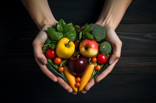 Foto un vassoio a forma di cuore di verdure tra cui frutta e verdura giornata mondiale dei vegetariani