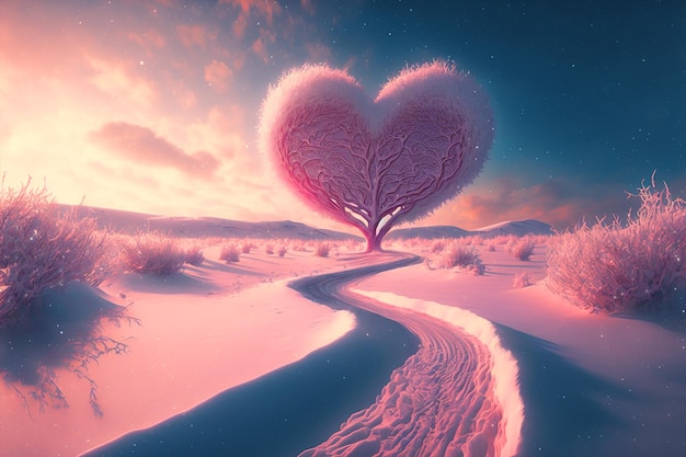 Photo a heart shaped tree in the snow