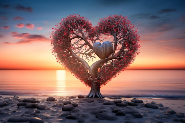 Heart shaped tree Valentines Day background with love tree