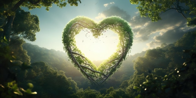 A heart shaped tree with branches and leaves