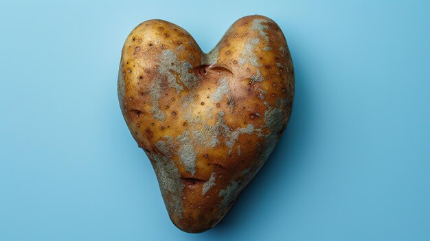 Foto patate brutte a forma di cuore su sfondo blu verdure brutte generative ai