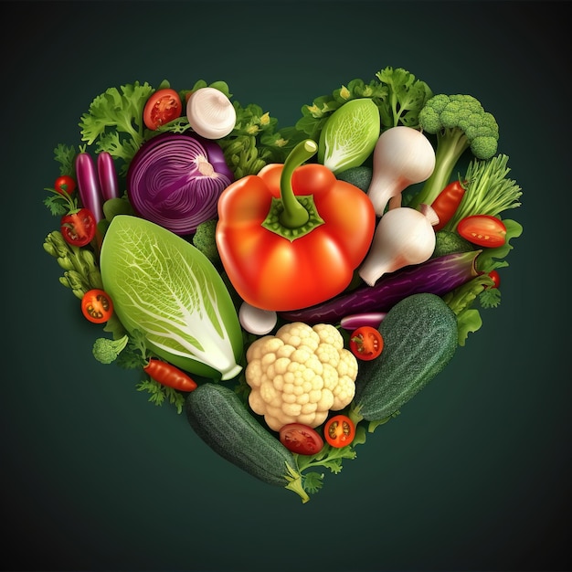 A heart shaped vegetable that is made up of vegetables