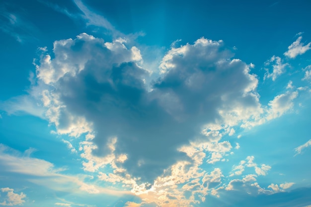 A heart shaped white fluffy cloud in the sky