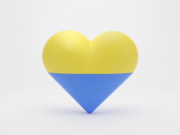 Heart shaped with national flag of Ukraine 3D rendering illustration