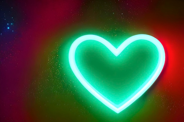 Photo the heart shapes on abstract light neon glitter background in love concept for valentines day with sweet and romantic neon heart glowing background space for text design and digital material