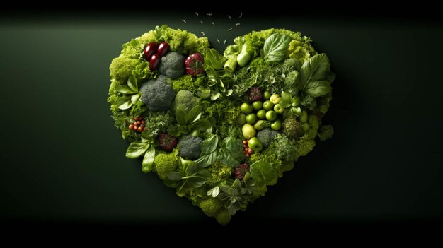 Photo heart sign made from vegetables on green