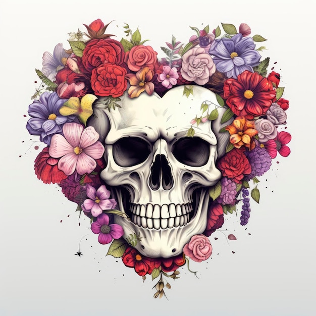 Photo heart of skulls and flowers sublimation clip