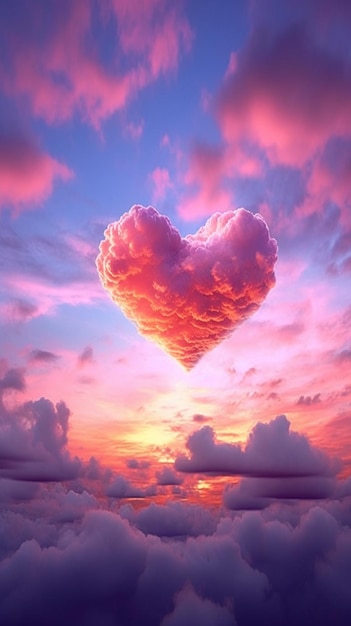 a heart in the sky with clouds and the sun