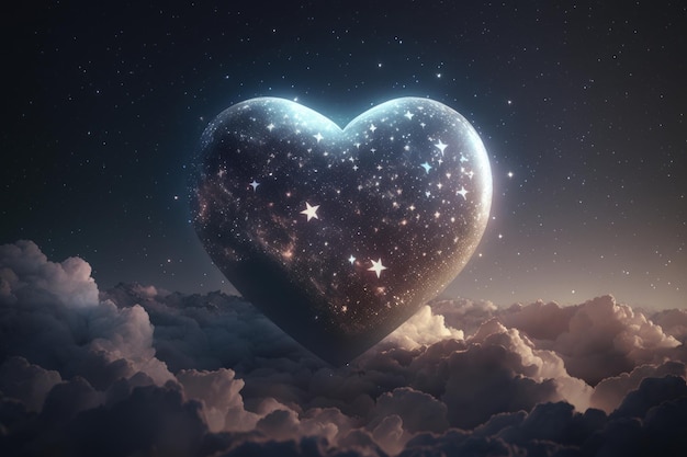 Premium Photo | Heart in the sky with stars and clouds generative ai