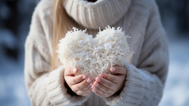 Heart of snow Modeling It lies on the palms on the gloves