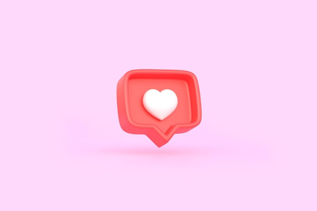 Heart in speech bubble icon on a pink background Love like heart social media notification icon 3D