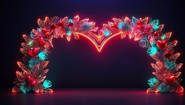 Foto palco del cuore colore pieno cuore con luce al neon palco del corazón di lusso