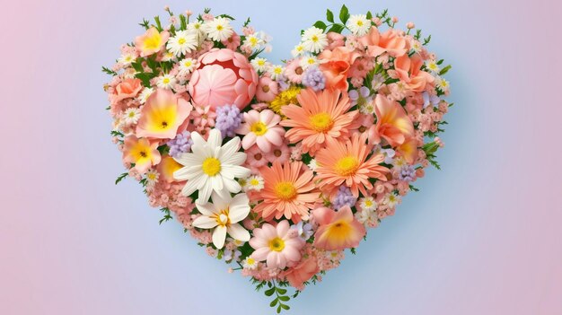 heart surrounded with fresh colorful flowers