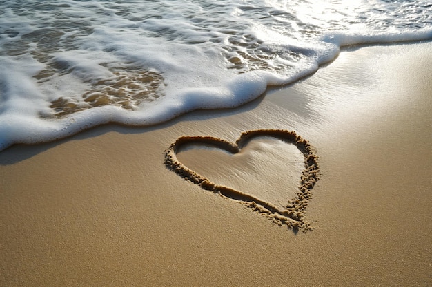 A heart symbol drawn in the sand Beautiful tropical island paradise