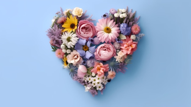 Heart symbol made of flowers Generative AI