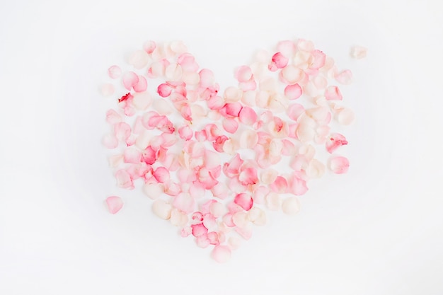 Heart symbol made of pink rose petals day