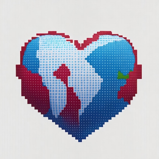 A heart symbol with the world map