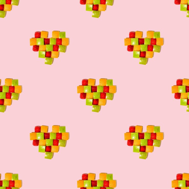Photo heart in the technique of voxel art from fruits healthy food and vitamins concept